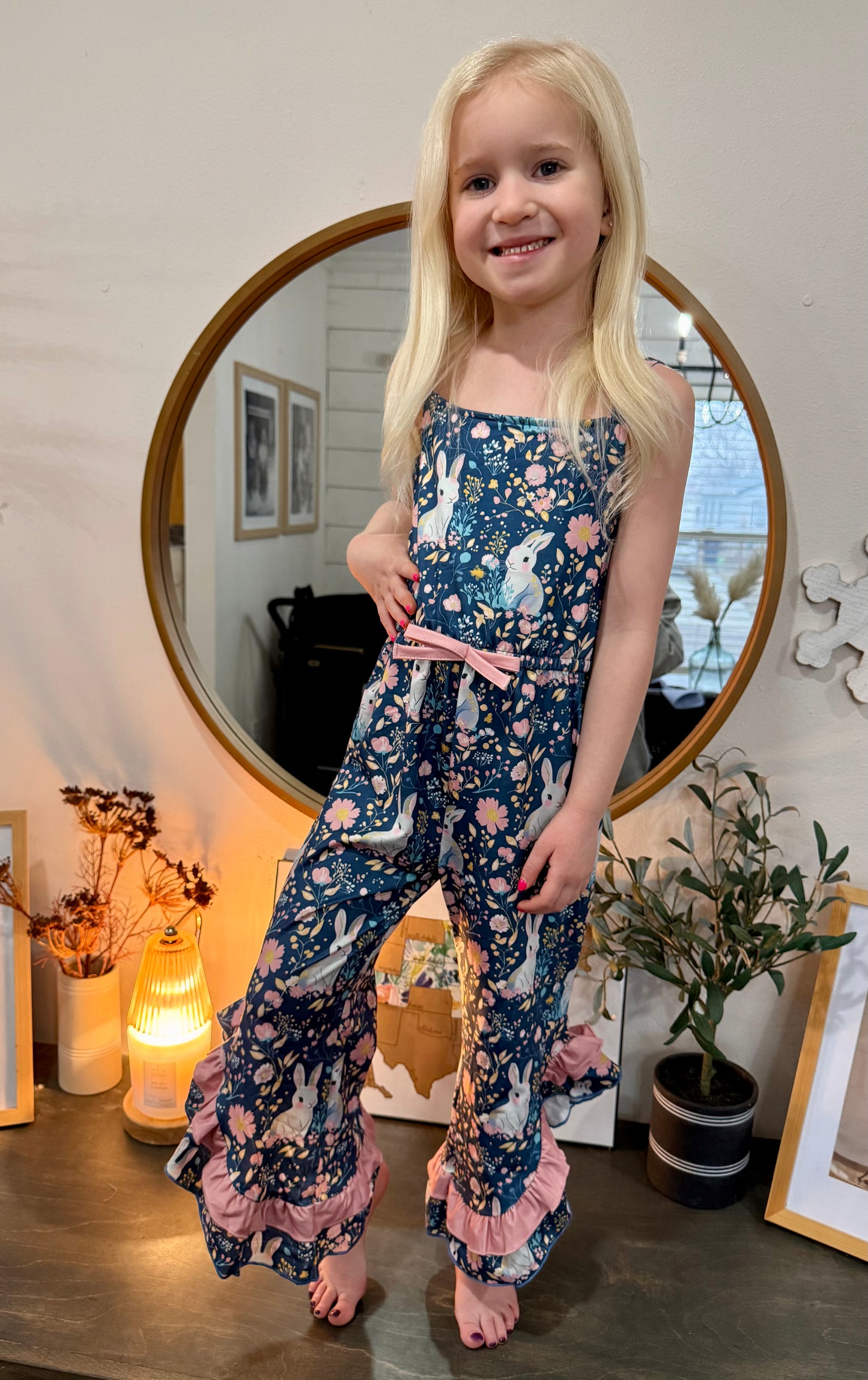 Bunny Floral Ruffle Bell Bottom Jumpsuit