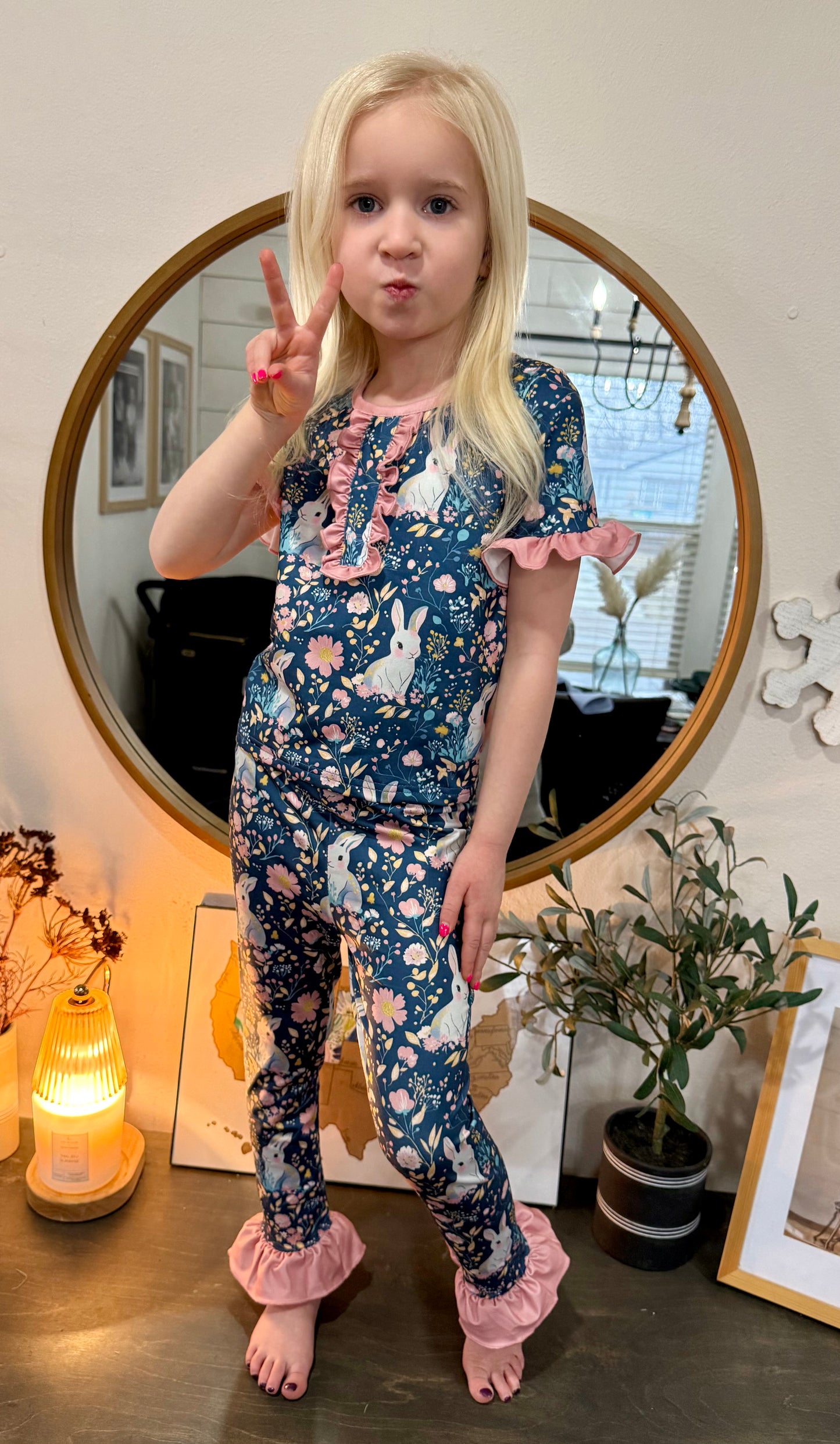 Bunny Ruffle Floral Pajama Set