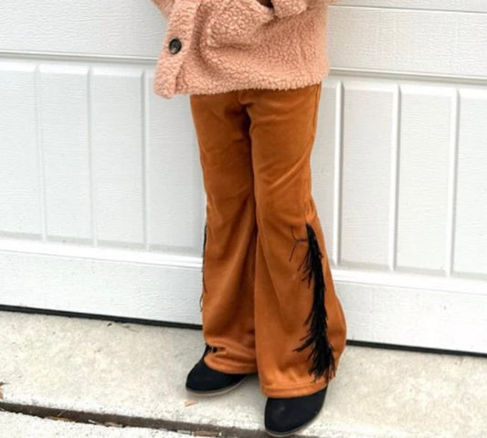 Teddi Suede Fringe Caramel Flares