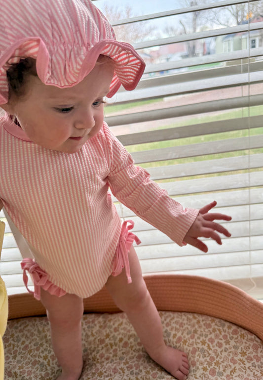 Pink Stripe One Piece Suit + Hat