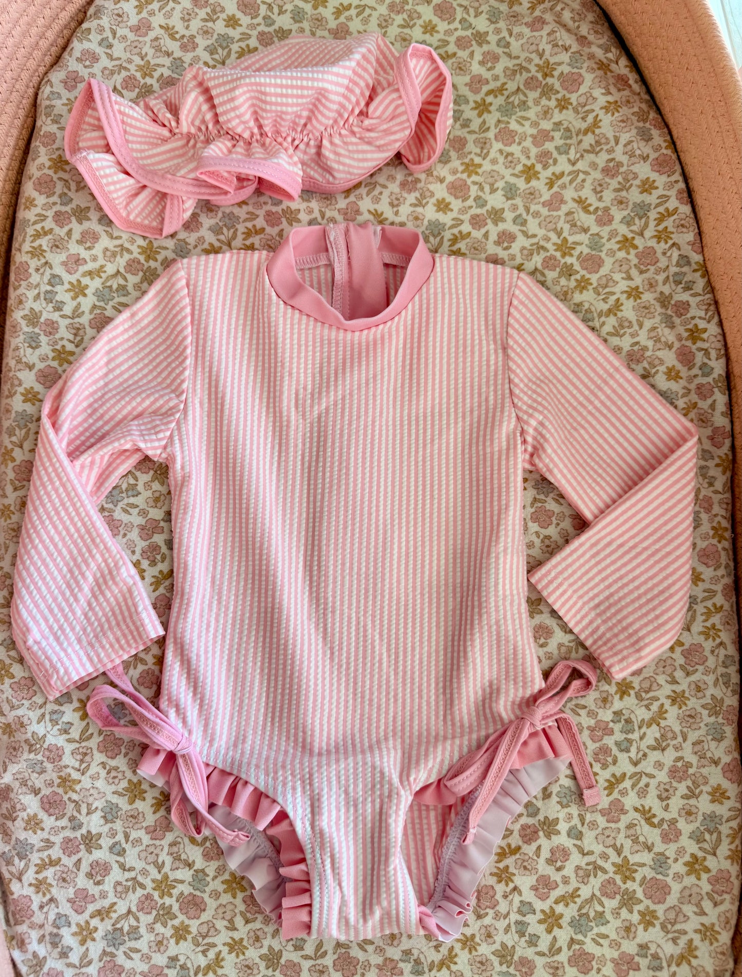 Pink Stripe One Piece Suit + Hat
