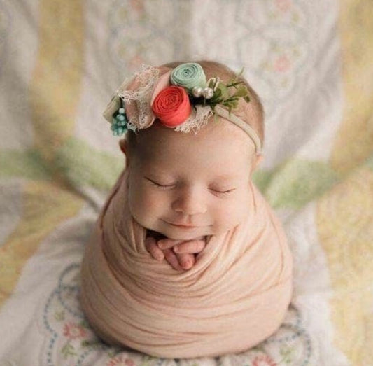 Floral Stretch Headband Mauve, Coral, Aqua+Ivory
