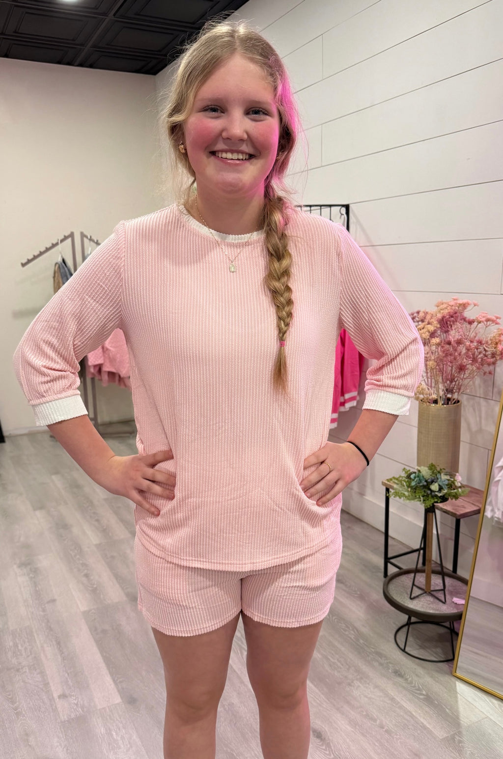 Pink 3/4 Sleeve and Shorts Set