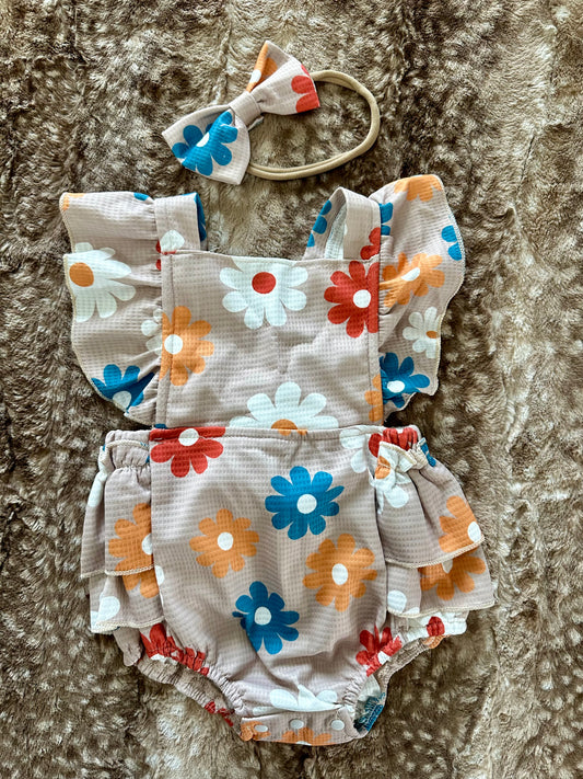 Gemma Floral Romper+Bow