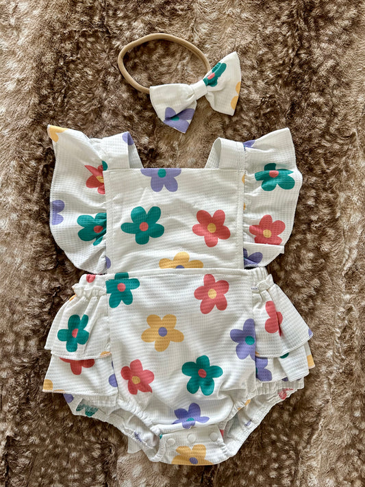 Gemma Floral Romper+Bow