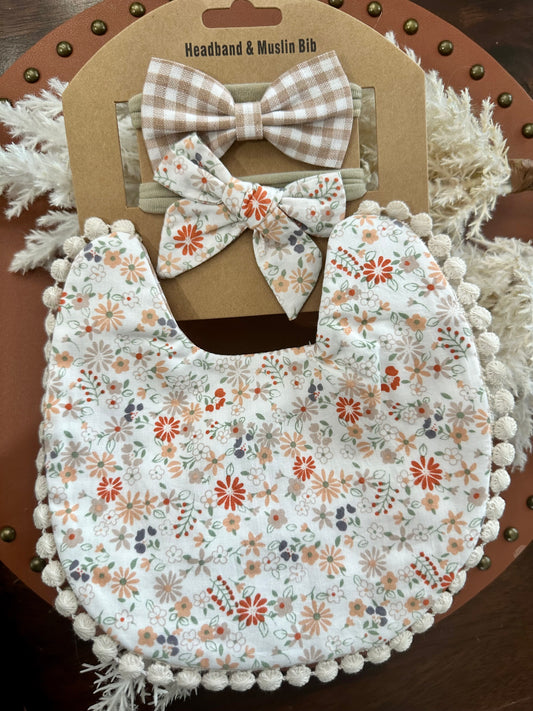 Reversible Muslin Bib+Bows Set