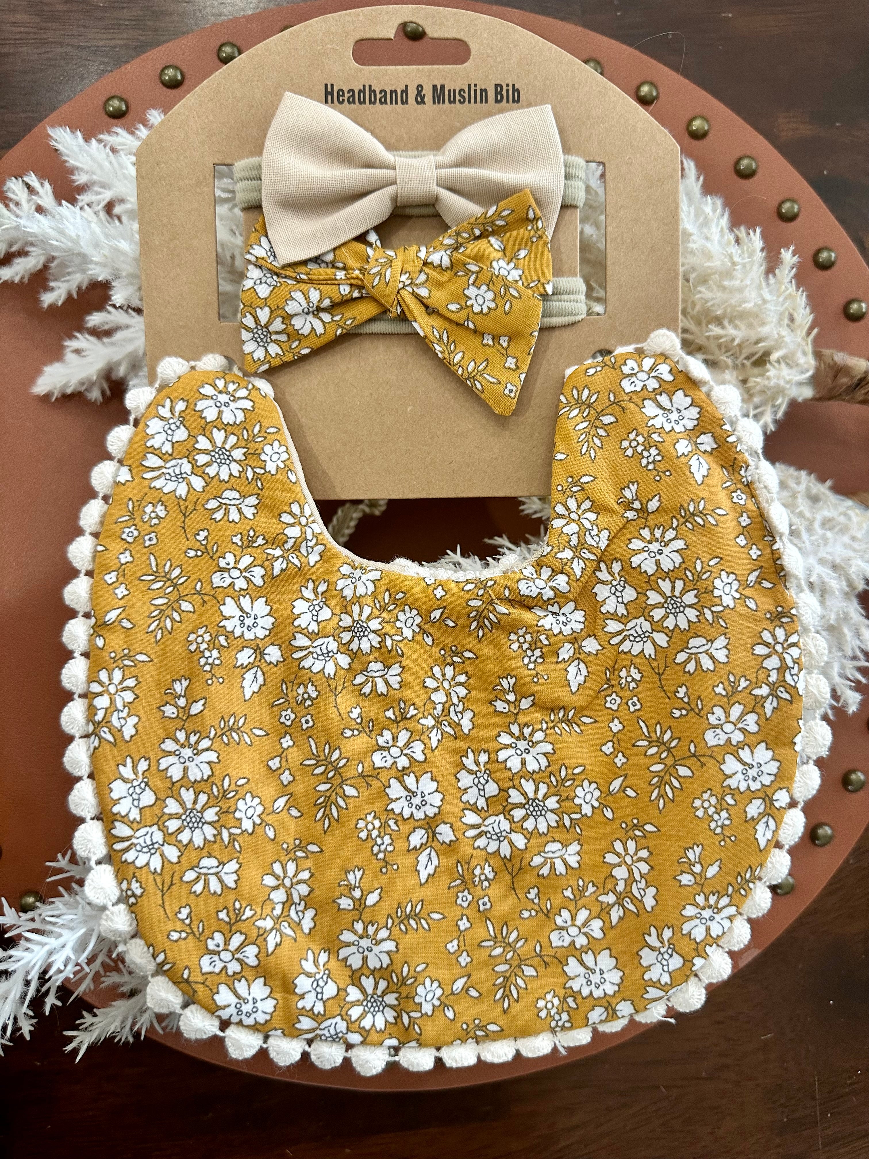 Reversible Muslin Bib+Bows Set