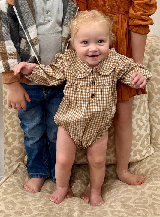 Brown Plaid Romper