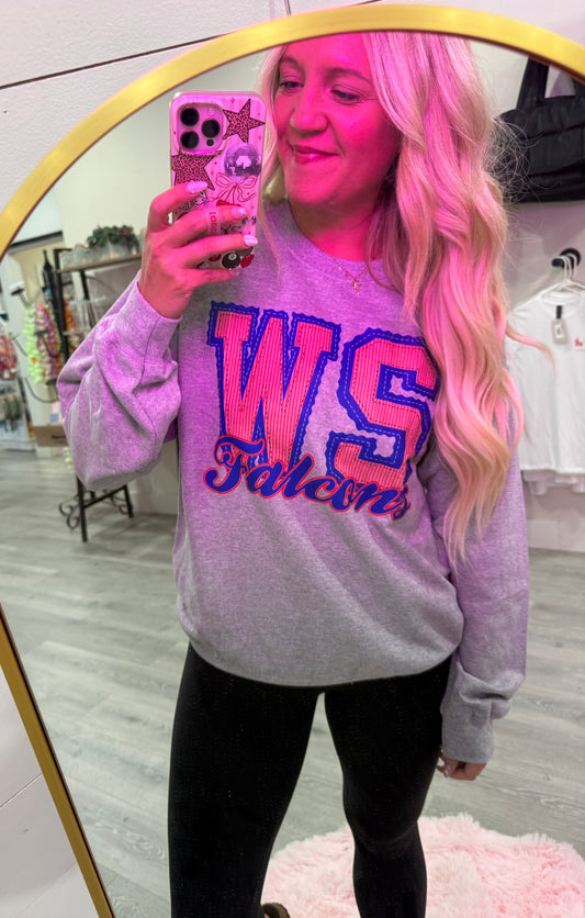 WS Falcons Prepster Gray Crewneck Sweatshirt