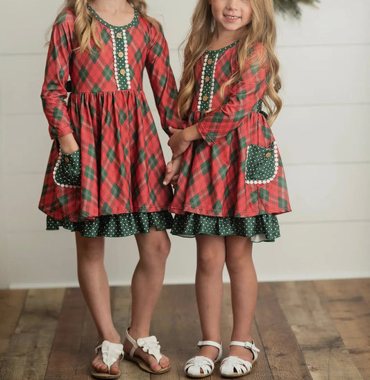 Holiday Red & Green Ruffle Dress