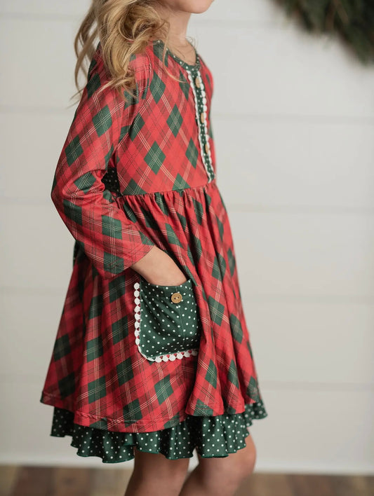 Holiday Red & Green Ruffle Dress