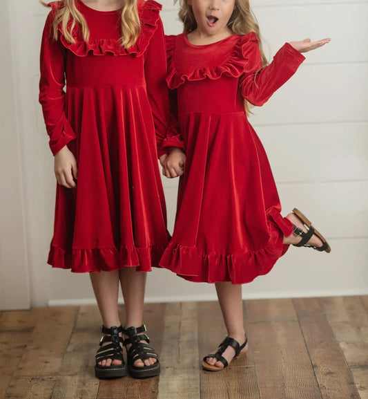 Velvet Ruffle Holiday Dress
