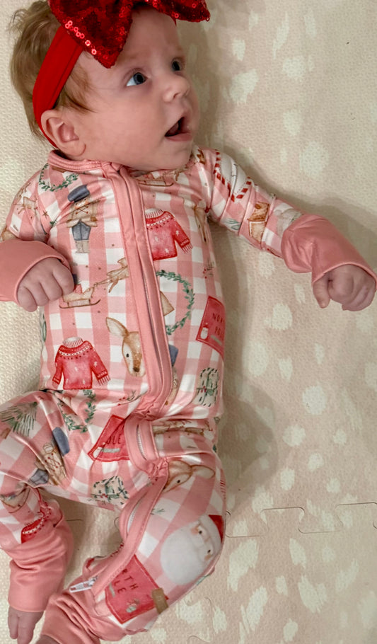 Pink Gingham Christmas Jammies