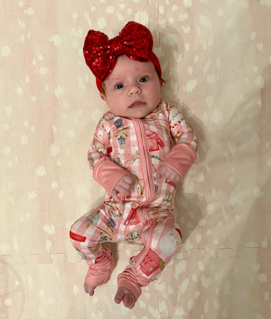 Pink Gingham Christmas Jammies