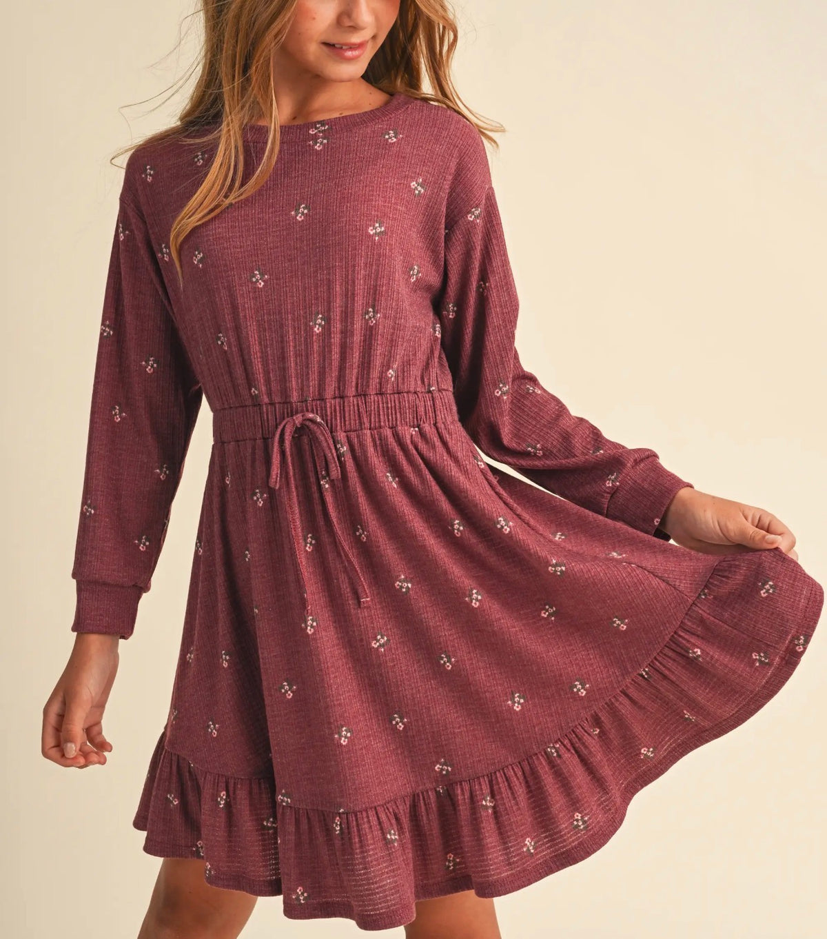 Tween Burgundy Knit Long Sleeve Dress