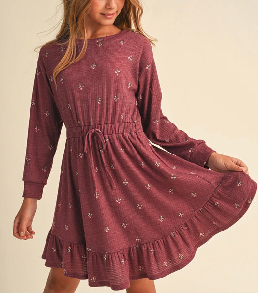 Tween Burgundy Knit Long Sleeve Dress