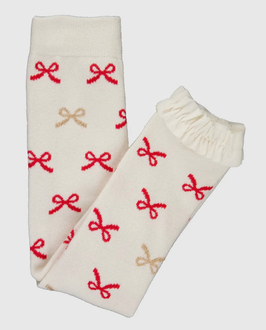 Red Sparkle Bow Patterned Footless Ruffle Tights
