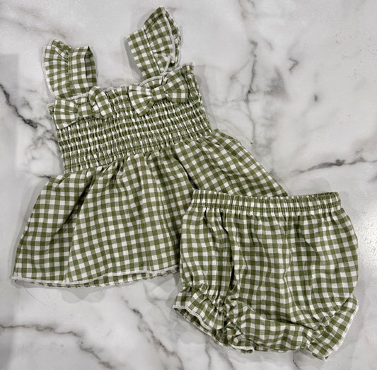 Green Gingham Dress+Bloomer Set