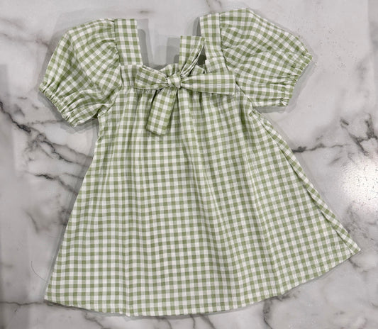 Sage Gingham Bow Spring Dress