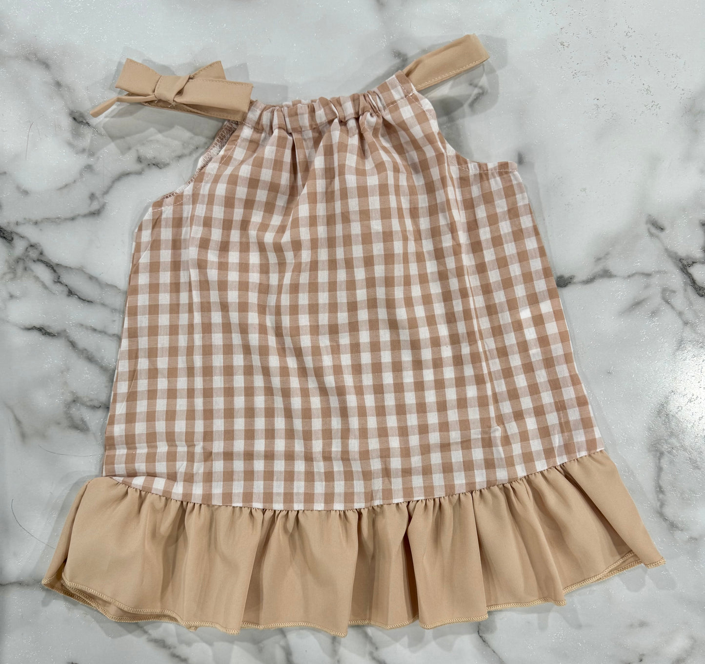 Beige Gingham Summer Dress