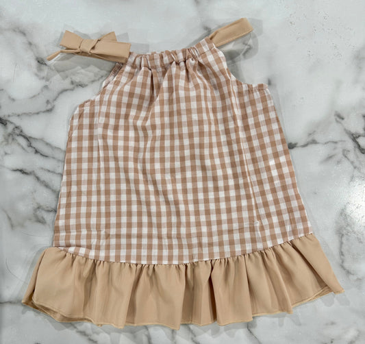 Beige Gingham Summer Dress
