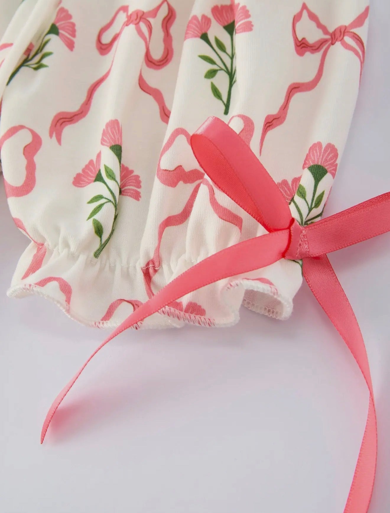 Spring Floral Smocking Embroidered Bow Dress