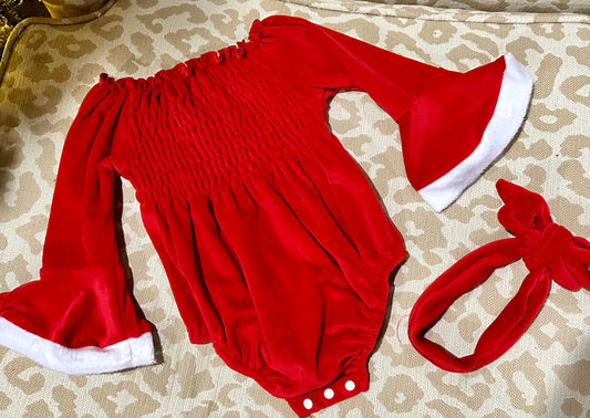 Velvet Santa Scrunch Romper