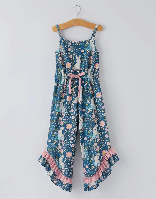 Bunny Floral Ruffle Bell Bottom Jumpsuit