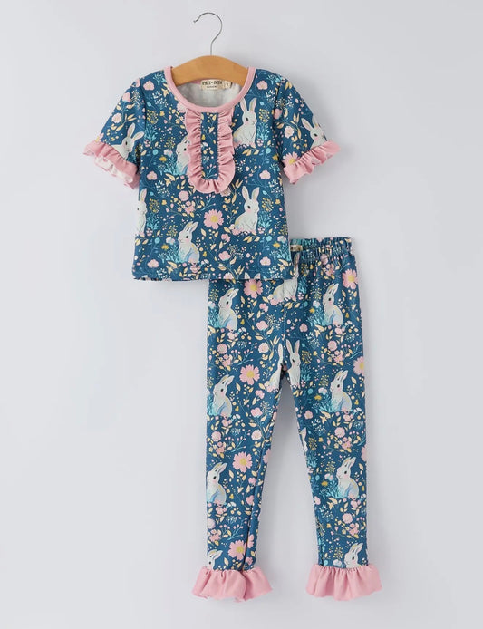 Bunny Ruffle Floral Pajama Set