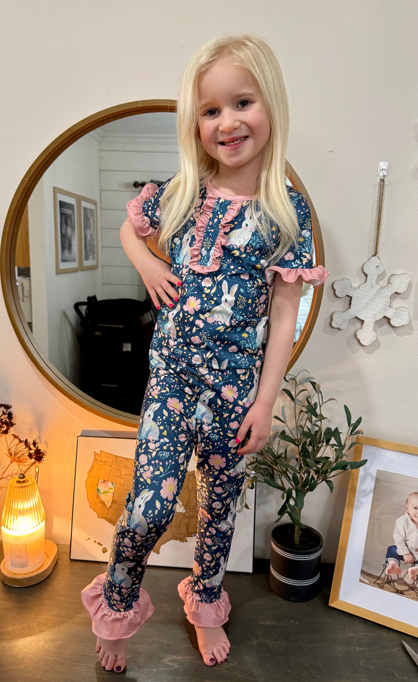 Bunny Ruffle Floral Pajama Set