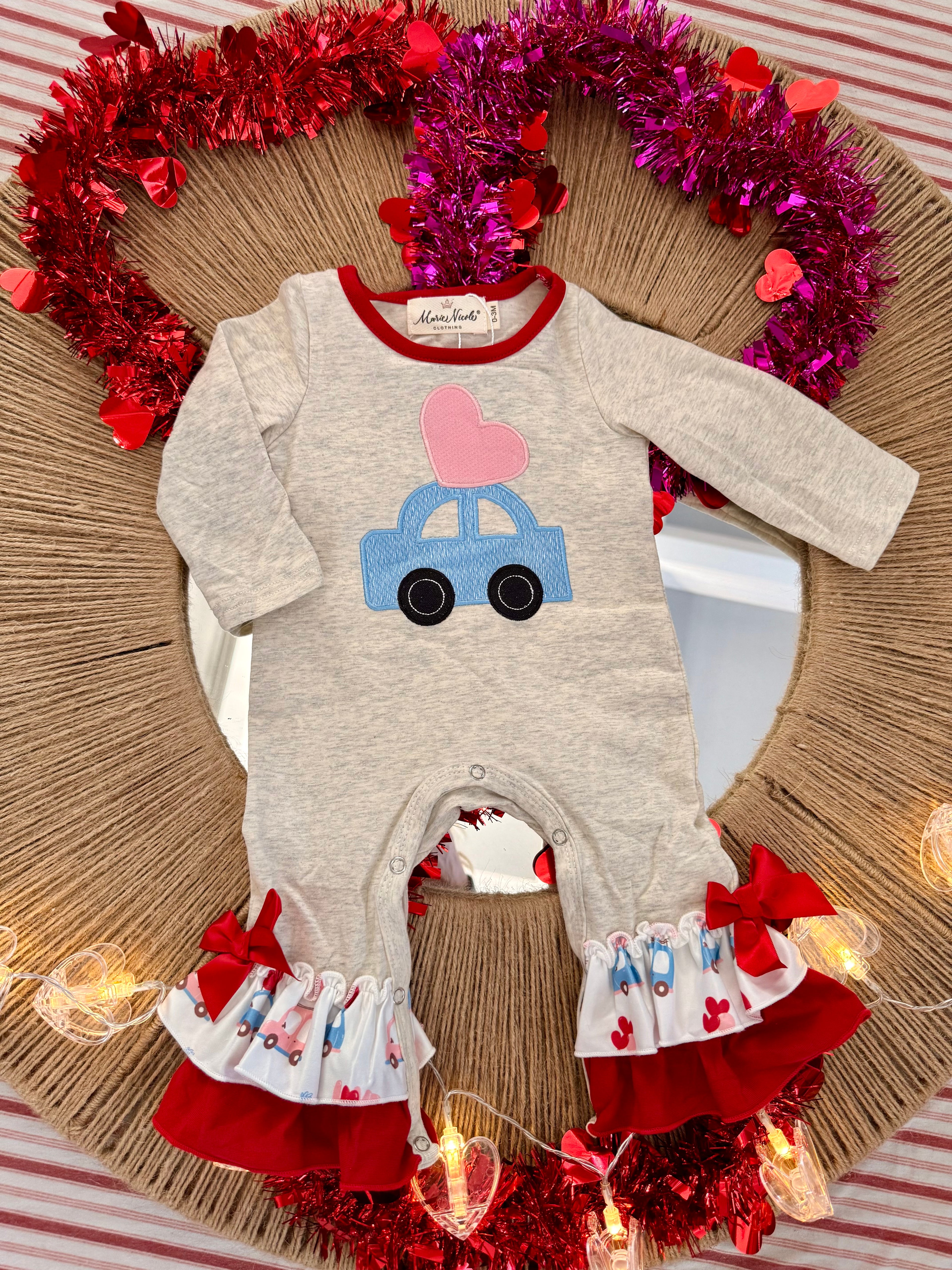 Red Heart Car Ruffle Romper