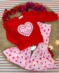 Red & Pink Stitched Heart Bell Bottoms