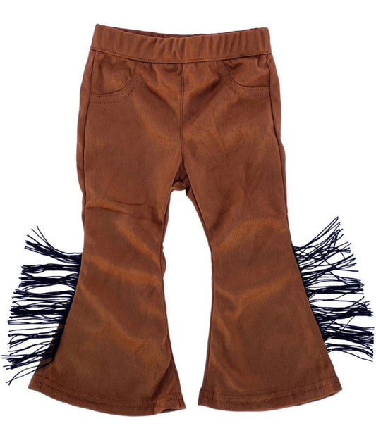 Teddi Suede Fringe Caramel Flares