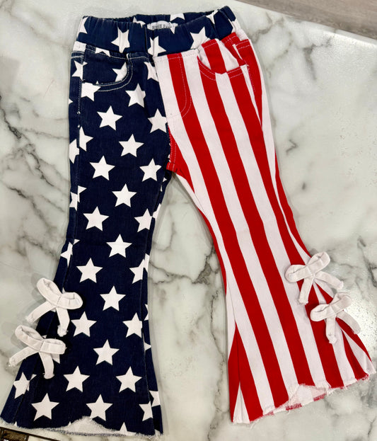 Patriotic Stars & Stripes Flare Denim Pants