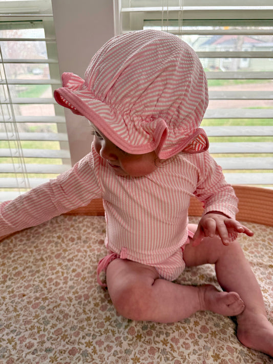 Pink Stripe One Piece Suit + Hat