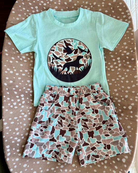 Sky Blue Camo Boy Shorts Set