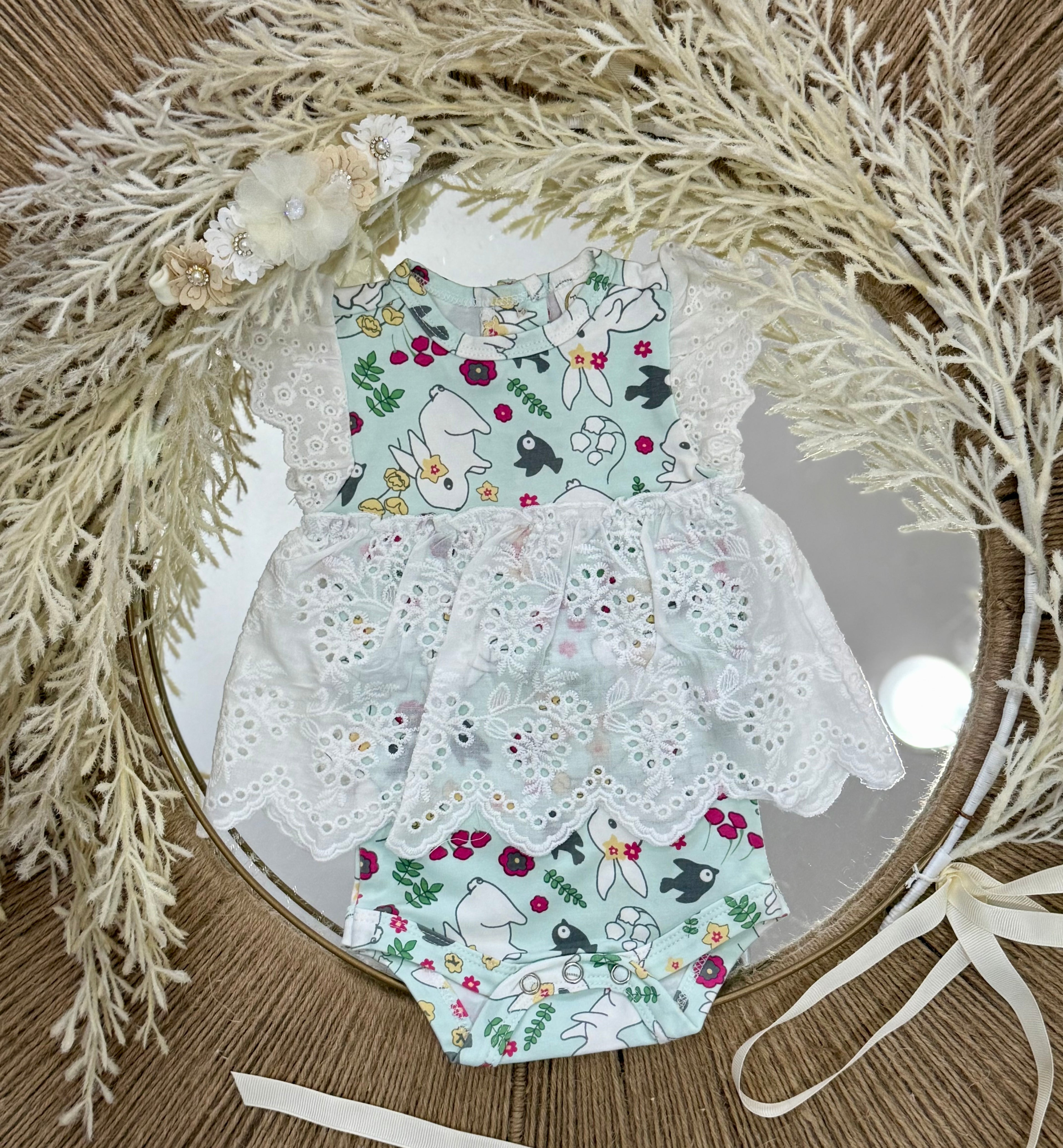 Baby Girl’s Cottontail Garden Bamboo Skirted Easter Bodysuit