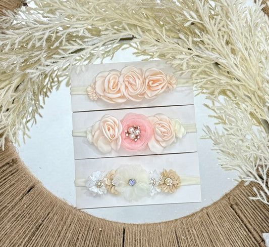 Girls Headband with Faux Flowers and Pearls