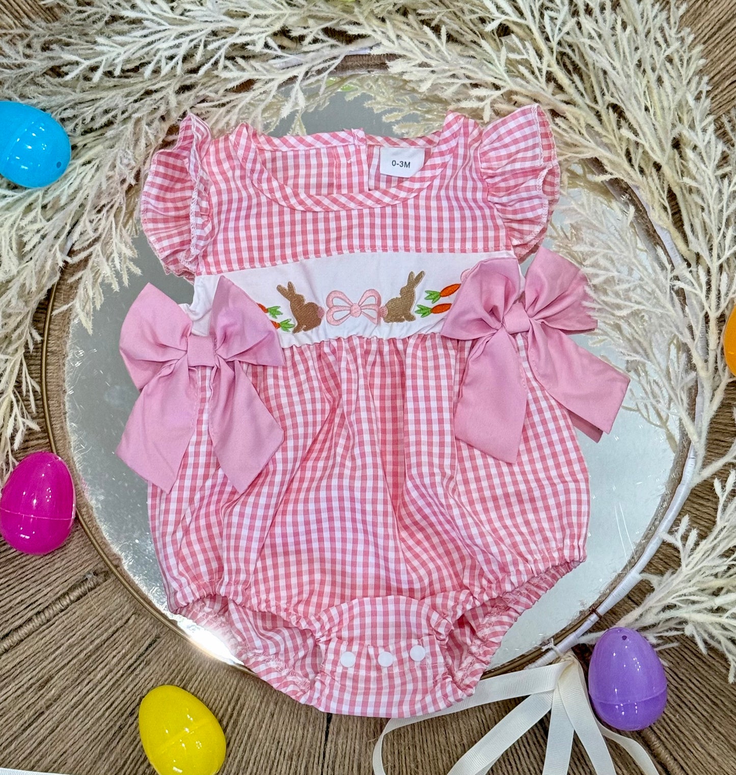 Pink Gingham Rabbit Romper