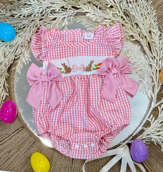 Pink Gingham Rabbit Romper