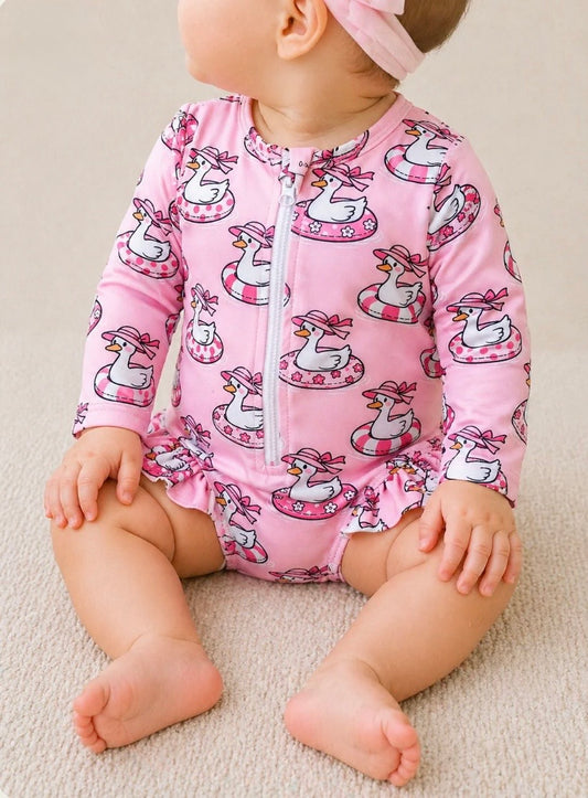 Pink Goose Swimsuit+Hat Set