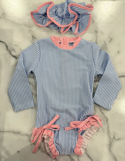 Blue Striped One Piece Suit