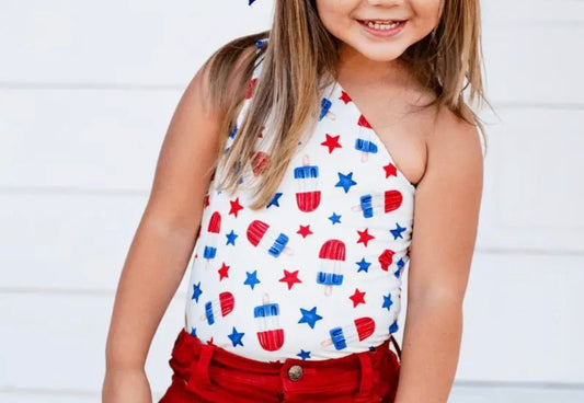 Adley One Shoulder Patriotic Popsicles Leotard