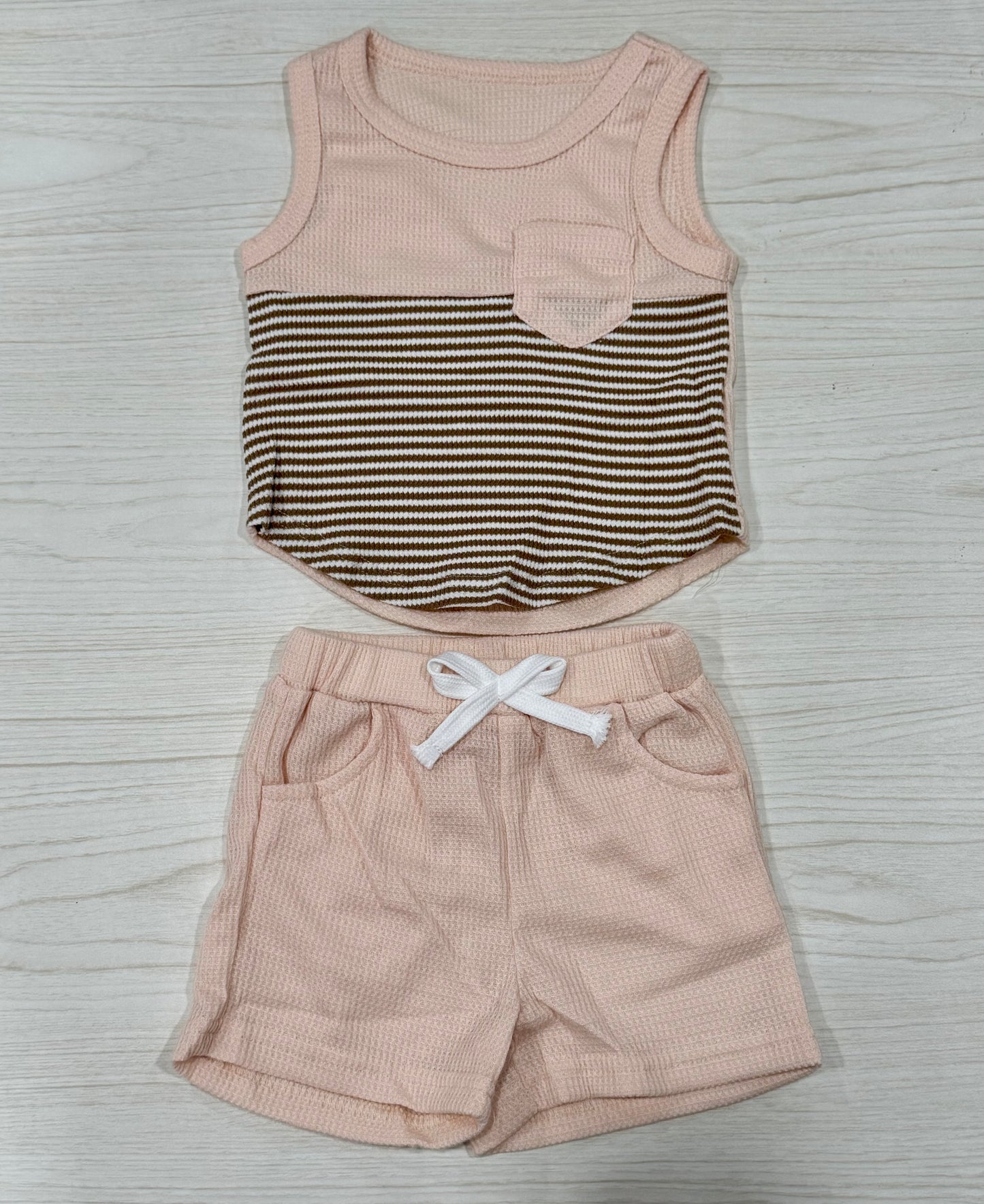 Beige Stripe Tank Toddler Set