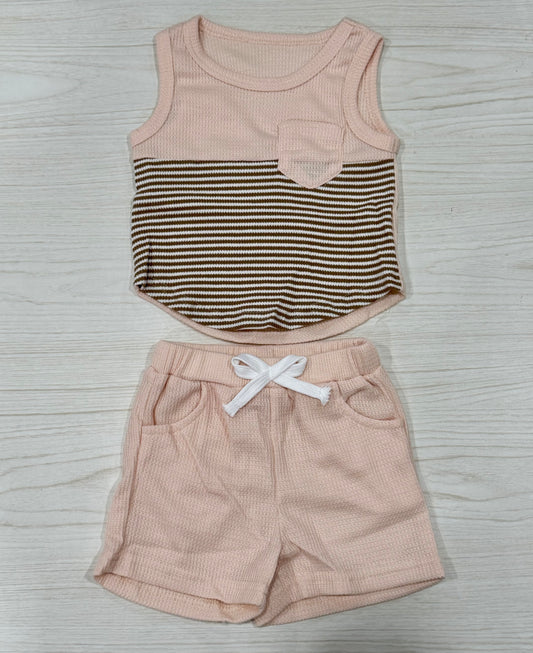 Beige Stripe Tank Toddler Set