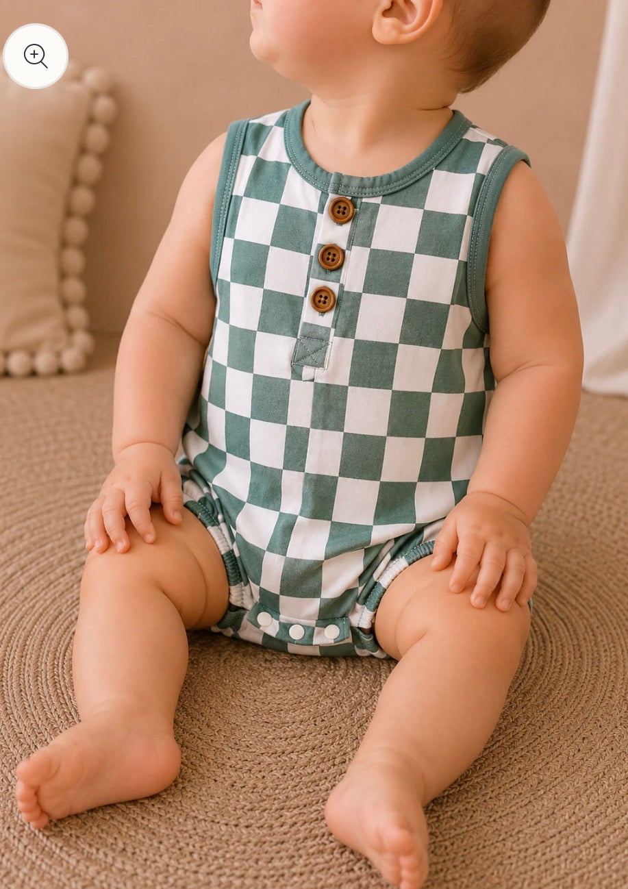 Teal Checkered Romper