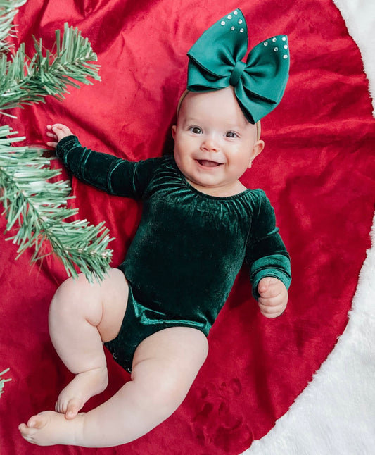 Livee Frosted Forest Green Long Sleeve Velour Leotard