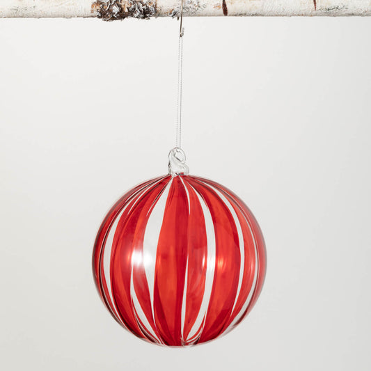 Red Stripe Glass Ball Ornament