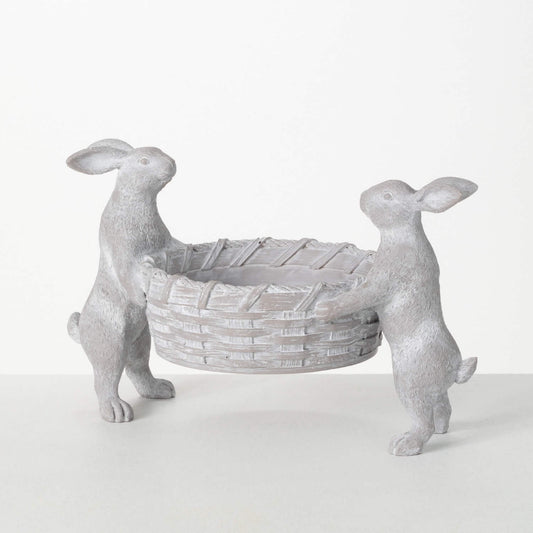 Whitewashed Bunnies Carrying Basket