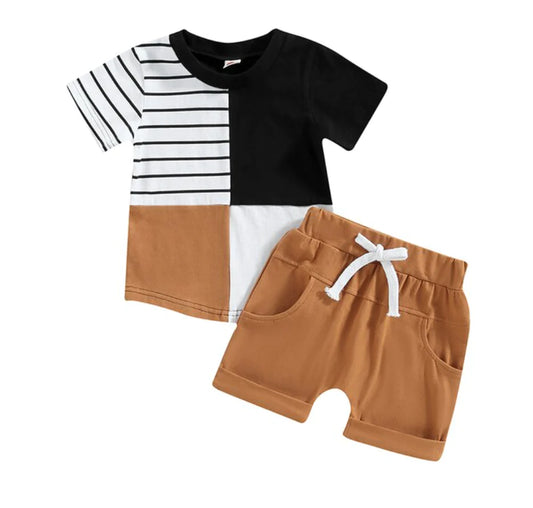 Brown Colorblock Summer Boys Set